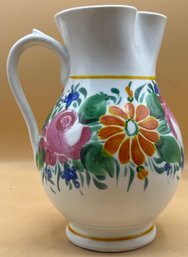 Hand Painted  Colorful Floral  Wide Mouth Tall Pitcher