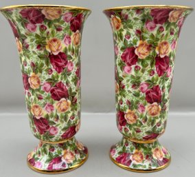 Royal Albert Chintz Collection Hand Painted Porcelain Floral Vases, 2 Piece Lot