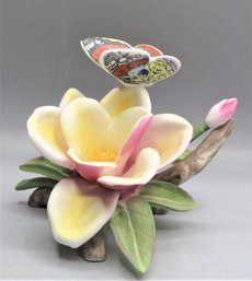 Enesco Porcelain Flower With Butterfly Figurine