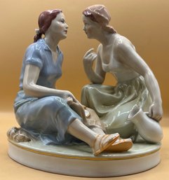 Royal Dux Bohemia 1919 Hand Painted 'Two Friends Sharing Potica' 10' Figurine 10829