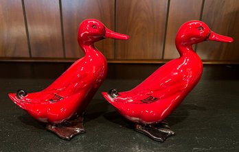 Royal Doulton Flambe Red Porcelain Ducks - 2 Pieces