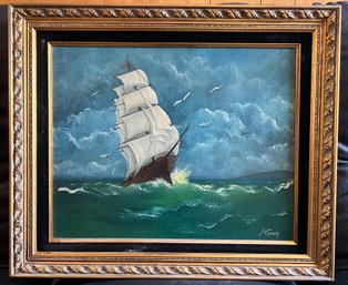 N Couch Artist Signed Clipper Ship Painting