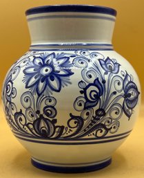 Blue And White Handpainted Ceramic Vase Stamped