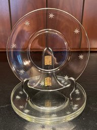 Etched Glass Star Design Plates - 4 Pieces