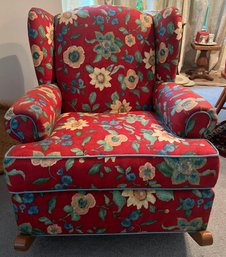 Red Floral Upholstered Armchair Rocking Chair