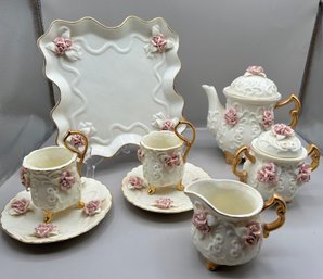 Ivory Rose Porcelain Tea Set, 8 Piece Lot