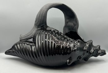 Ceramic Black Shell Vase With Mermaid Motif