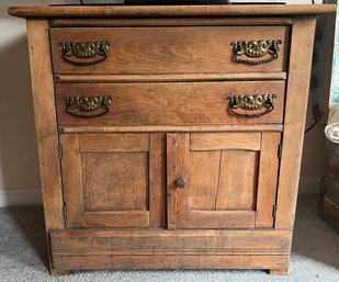 Antique Solid Wood 2 Drawer Night Stand