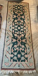 Green & Pink Hand Knotted Runner