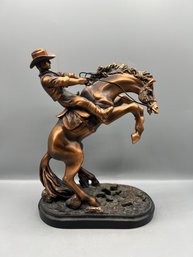Copper Bucking Horse Cowboy Metal Sculpted Figurine