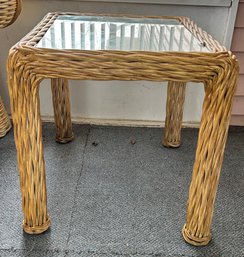 1980s Twisted Rattan Modern Coastal Style Side Table