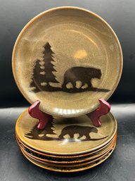 Dennis East Stoneware Black Bear Mountain Plates & Unison Gifts Wildlife Plates - 6 Pieces