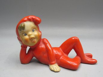 Pixie Elf Reclining Ceramic Figurine - Vintage Circa 1950's