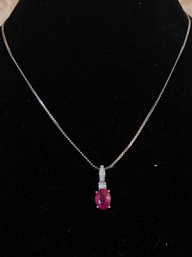 Niassa Ruby & Moissanite Pendant In Platinum Over Sterling Silver Necklace - 0.15OZT