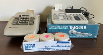 Sears Electric Printing Calculator Model No: 603.58270, Texas Instruments Printing Calculator & Paper-3 Pieces