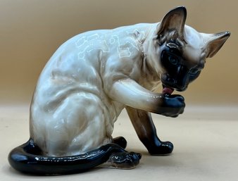 Sadek Siamese Cat Figurine Chocolate Point Ceramic