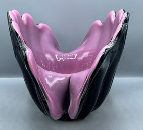 Murano Black And Pink Clam Shell Centerpiece Bowl