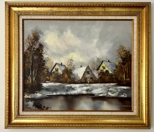 Winter Landscape Oil On Canvas Signed