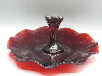 Red Candy Dish With Handle - Vintage
