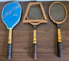 Trad Davis Lady Elite Wood Tennis Racket W/ Cover & Wilson Tony Trabert Tennis Rackets - 4 Pieces