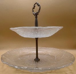 Icy Leaves Glass Two Tier Tray