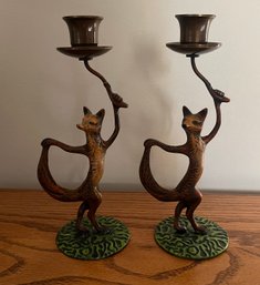 Askham & Telham Brass Hand Painted Fox Candle Holders - 2 Pieces