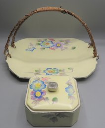 Mikori Ware Hand Painted, Japan Trinket Box & Handled Tray - Set Of 2