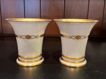 Herend Hungary Hand Painted Porcelain Vases - 2 Pieces