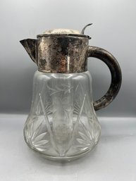 Silver Plated Vintage Glass Cut Pitcher With Glass Infuser