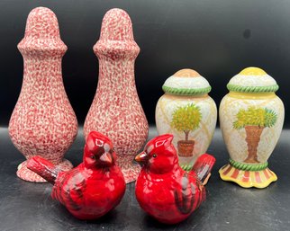 Red Spotted Ceramic S&p Shakers, Red Cardinal S&p Shakers, Hand Painted Ceramic Urn Shaped S&p Shakers - 6 Pcs