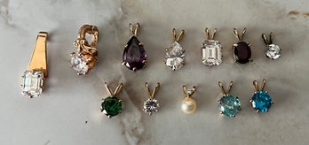 Costume CZ And Stone Pendants, 12 Pieces