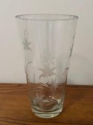 Etched Floral Glass Vase