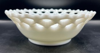 Milk Glass White Lattice Edge Serving Bowl