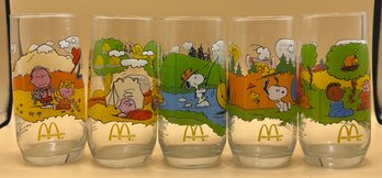 1983 Peanuts Woodstock Camp Snoopy Drinking Glass Set Of 5