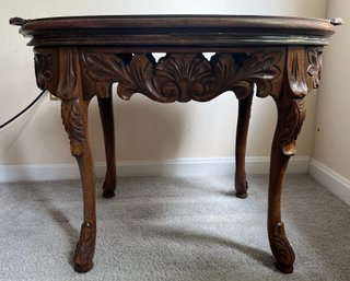 Antique 2 Piece Glass Top Hand Carved Wood Table