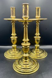 CW Virginia Metal-crafters Brass Candlestick Holders - 3 Pieces