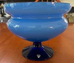 Orrefors Sweden Erika Lagerbielke Blue Glass Footed Bowl