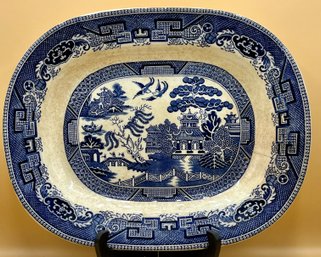 English Willow Ware Platter, Blue Transfer Serving Dish Made In England