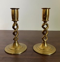 Brass Twisted Stemmed Candlestick Holders - 2 Pieces