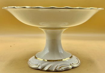Porcelain Pedestal Glass Bowl With Gold Trim