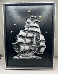 Metal Ship Framed With Pan Am Pins