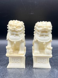 White Resin Foo Dog Figurines  - 2 Pieces
