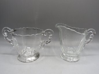 Glass Sugar Bowl & Creamer - Set Of 2 - Vintage
