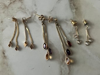 14KT Gold Earrings, 3 Pairs - 3.6 Grams Total