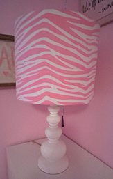 White Table Lamp With Pink Zebra Print Shade