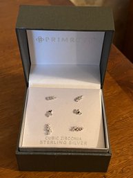 Primrose Cubic Zirconia Sterling Silver Stud Earrings - 3 Sets - 0.05OZT