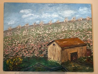 Barn In The Meadow Painting On Stretched Canvas