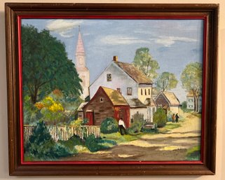 Florence Greenberg Small Town Signed Oil On Canvas