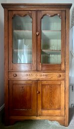 Hand Carved Wooden Curio Cabinet With Drawer