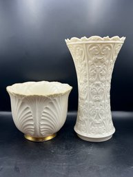 Lenox Ivory Woodland Vase & Lenox Cream Tulip Vase - 2 Pieces